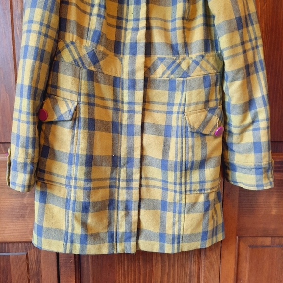 Vintage Y2K Xhilaration wool blend green blue plaid zipper front pea coat size M - Picture 3 of 14
